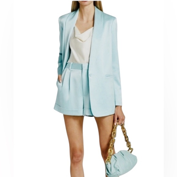Alice + Olivia Pants - Alice + Olivia “Conry”  Pleated Satin Shorts in Powder Blue NWT Size 6